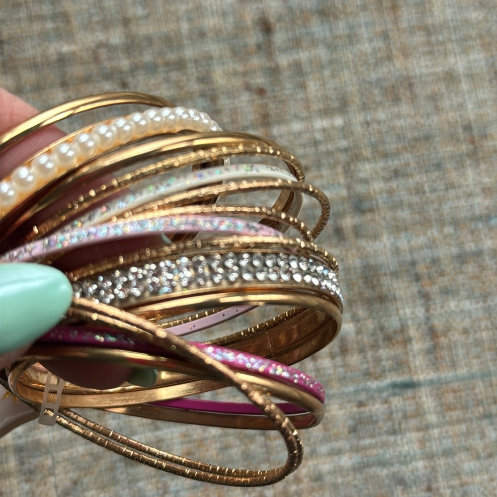 New gift Golden Pink Bangle Set pearly pinks